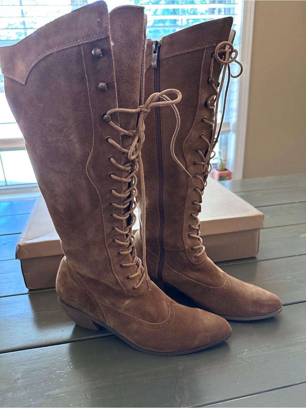 JOYFOLIE Aliva Tall Lace Up Boots Brown Suede Women's Size 9 Boho Western